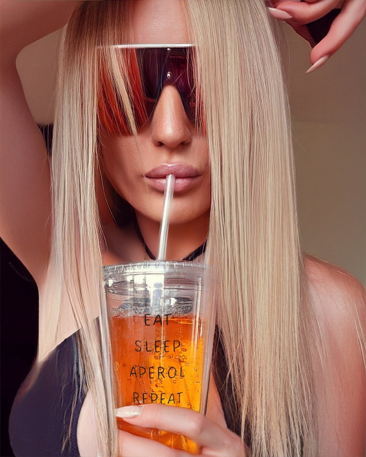 EAT SLEEP APEROL REPEAT BECHER TO GO MIT STROHHALM